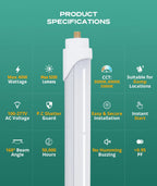 JEE 8ft T8 LED Tube FA8 40W 5000K Clear